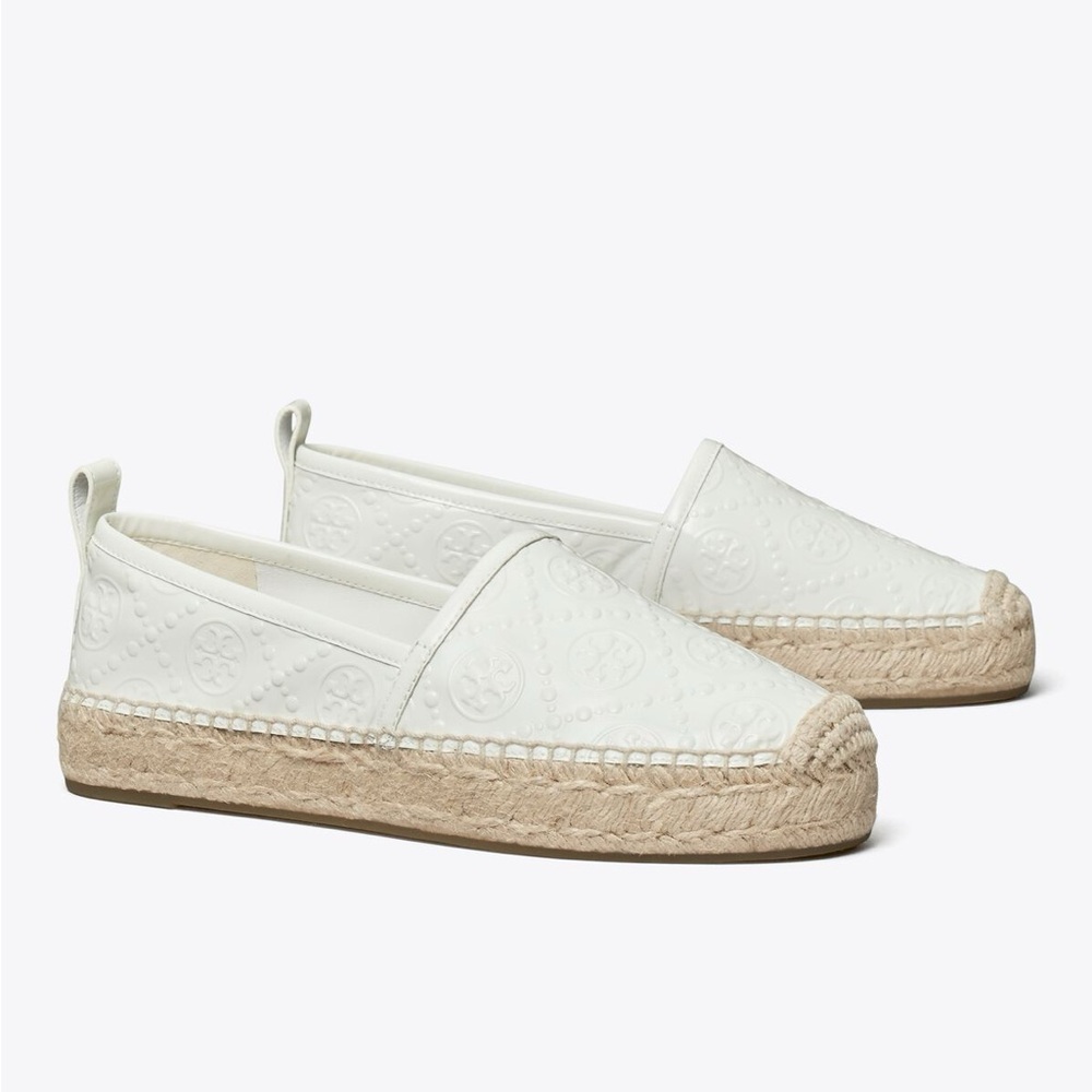 New TB White Patent Leather Espadrilles